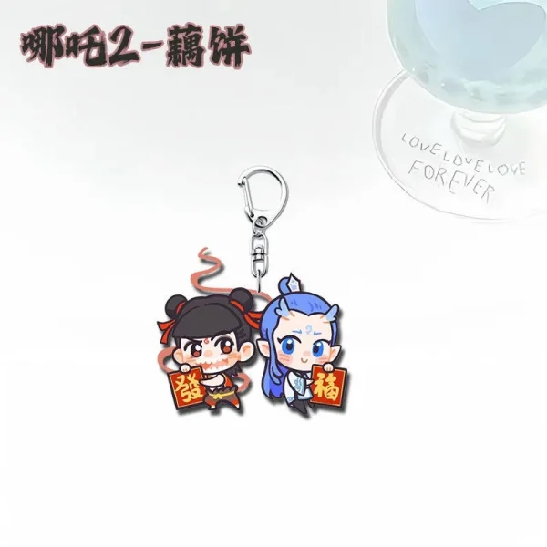 4Pcs/set Anime Ne Zha 2 Keyrings Nezha Aobing Acrylic Pendant 4Cm-3