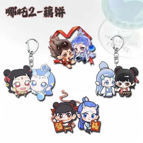 4Pcs/set Anime Ne Zha 2 Keyrings Nezha Aobing Acrylic Pendant 4Cm