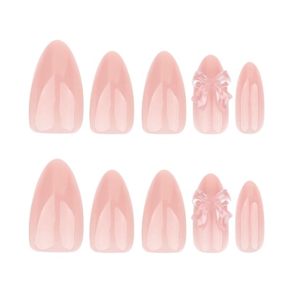 3D Nude Pink Bow Medium Nails - Image 2