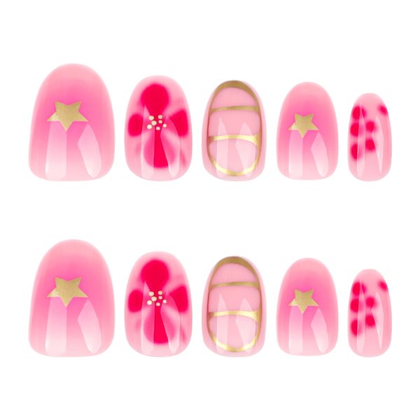 Hot Pink Flower Short Nails - Image 2