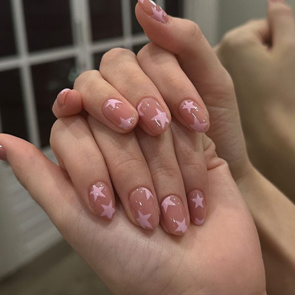 Pink Star Short Nails