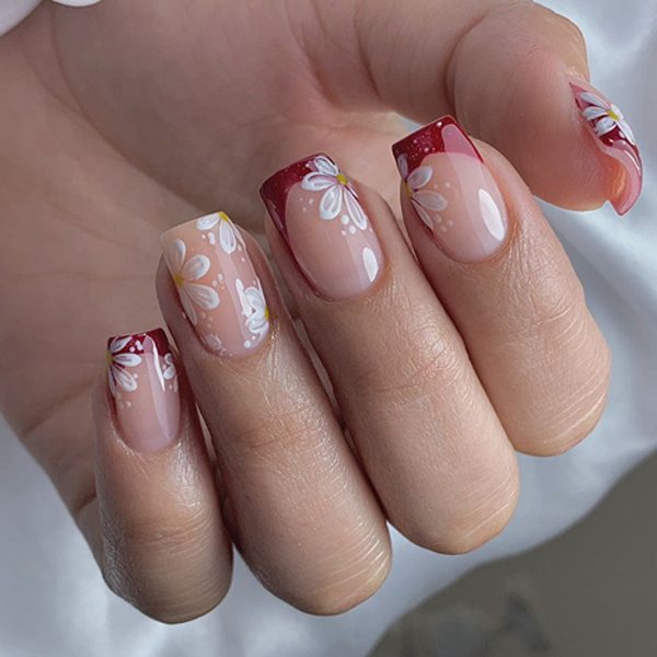 Daisy French Tips Short Nails