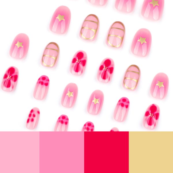 Hot Pink Flower Short Nails - Image 5