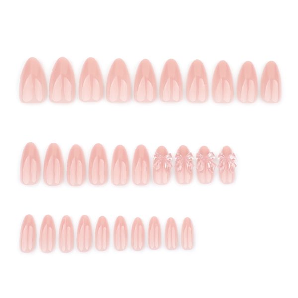 3D Nude Pink Bow Medium Nails - Image 3